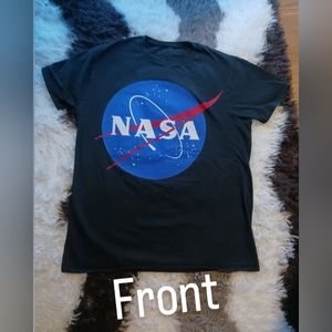 NASA, size medium, black graphic tee.